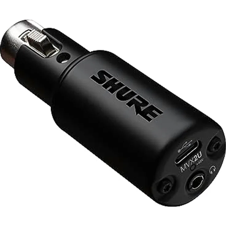 Shure MVX2U, XLR-auf-USB-Digitalinterface mit 60dB Vorverstärker, Zero-Latency Monitoring, 48V Phantomspeisung, Kopfhörerbuchse, USB-C Kabel