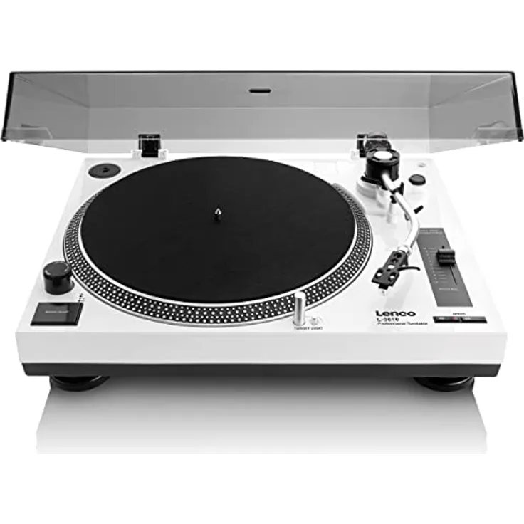 Lenco L-3810 Plattenspieler mit Direktantrieb - DJ Plattenspieler - 33/45 U/min - Pitch-Control - Magnet-Tonabnehmer-System - Nadelbeleuchtung - Pitch-Control - weiß