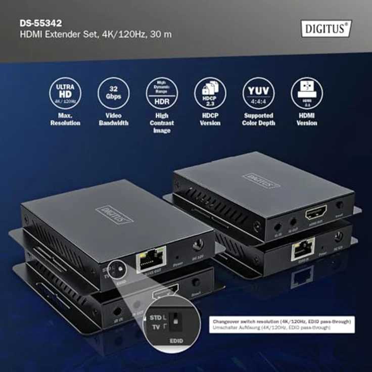 Digitus HDMI Extender Set, 4K/120Hz bis 40 m, KVM Switch mit bi-direktionaler IR-Übertragung, Schwarz – Bild 4