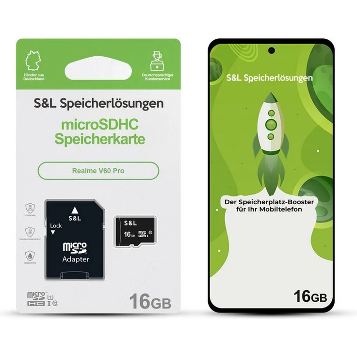 Tec-Expert microSD Karte S&L für Realme V60 pro, 16 GB, Class 10, microSDHC, stoßfest und wasserdicht