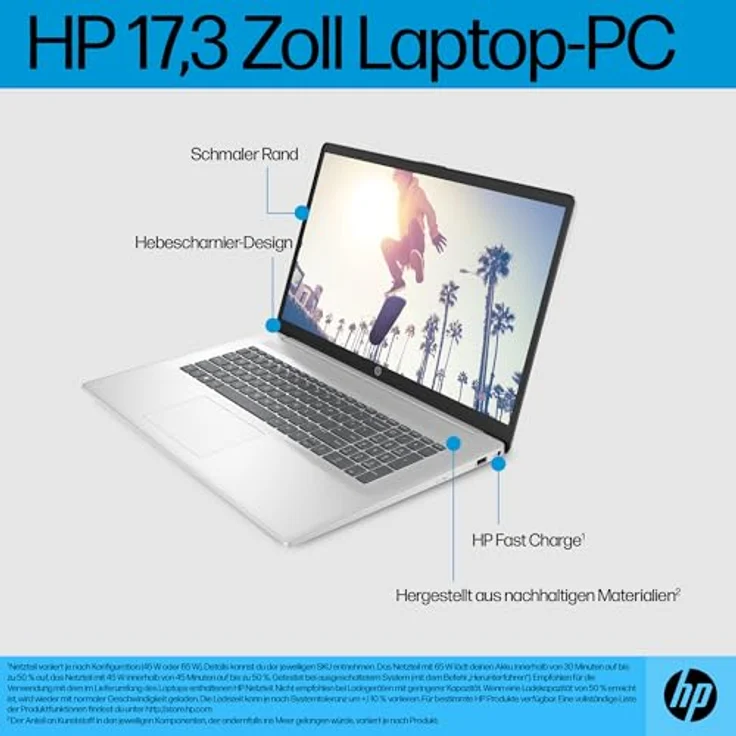 HP Laptop 17,3" FHD Display, AMD Ryzen 5 7520U, 16GB DDR5 RAM, 512 GB SSD, AMD Radeon-Grafik, Windows 11, QWERTZ, Silber inkl. 25 GB Dropbox-Speicher – Bild 4