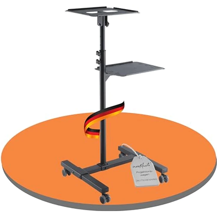 PureMounts PM-PCART-10 - Neigbarer Projektionswagen - Projektionstisch für Beamer und Projektor, flexibel einstellbar (950mm bis 1450mm), feststellbare Rollen, Tragkraft 10kg, Farbe schwarz – Bild 2