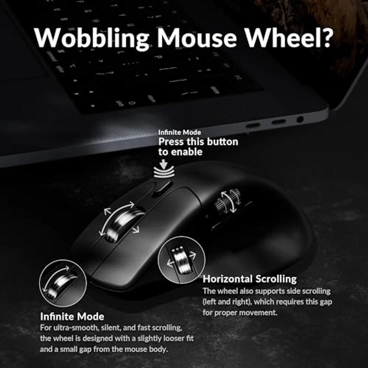 Keychron M6 Silent, Ergonomische drahtlose optische Maus mit 1000 DPI, leisen Klicks und programmierbaren Tasten, schwarz – Bild 4