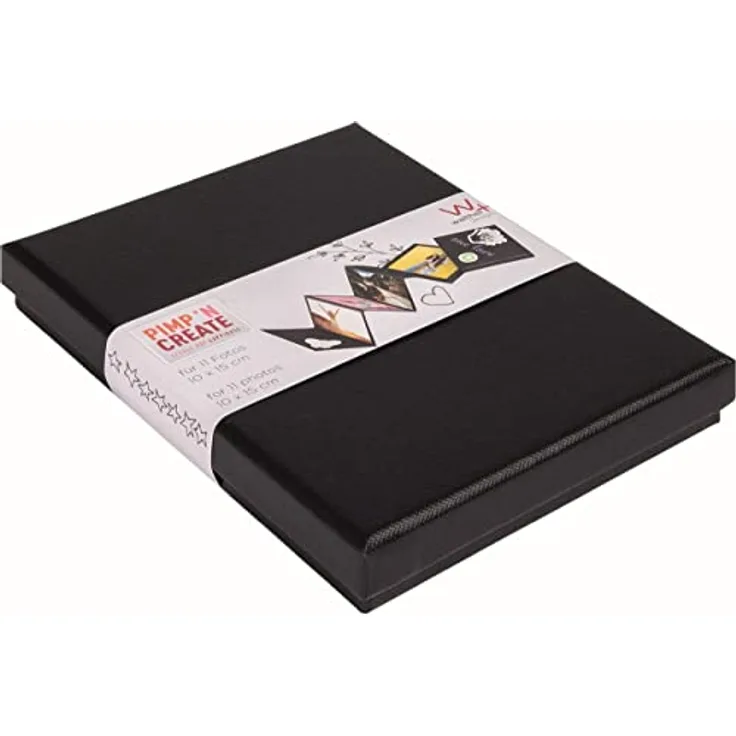 walther design Leporello Fotobox schwarz, DIY Fotobox für 11 Fotos im Format 10 x 15 cm