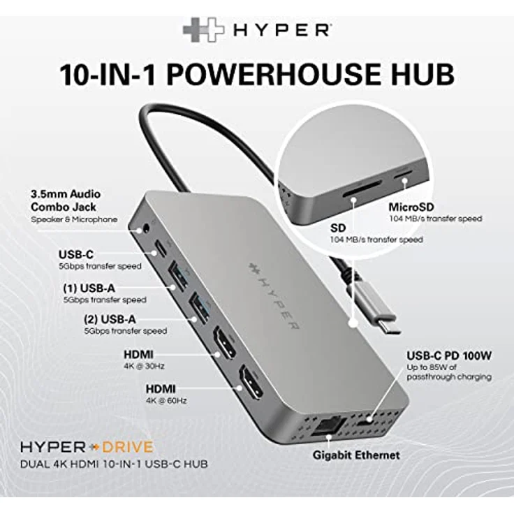 Hyper Drive Dual HDMI 10-in1 Travel Dock für MacBook – Bild 3