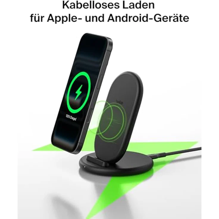 Belkin BoostCharge Induktive Ladestation, Kabelloses Ladegerät mit 20-W-PD-USB-C-Netzteil, geeignet für Handyhüllen, Schwarz – Bild 3
