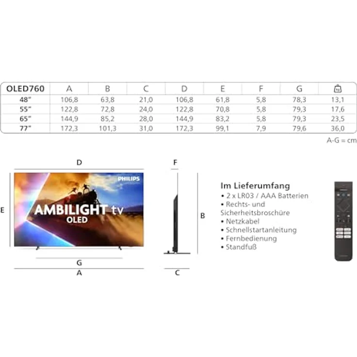 Philips Ambilight 65OLED760, 65 Zoll 4K OLED Smart TV mit P5 AI Perfect Picture Engine, Titan OS, Dolby Vision und Atmos Sound, Alexa und Google Assistant-kompatibel – Bild 3