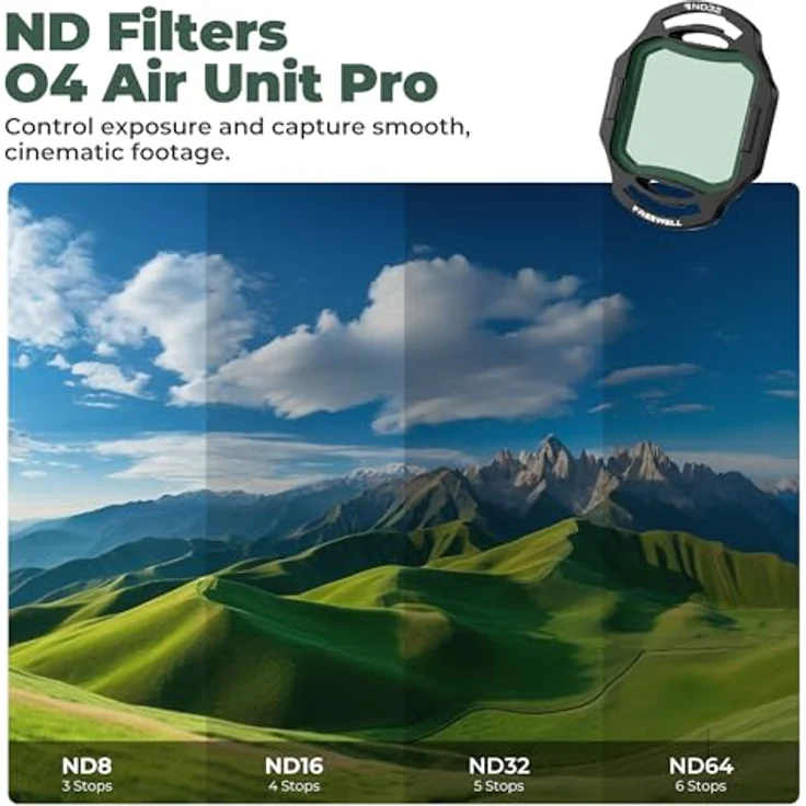 Freewell ND-Filter 4er-Pack für DJI O4 Air Unit Pro, ND8, ND16, ND32, ND64, Hochwertiges optisches Glas für filmische Aufnahmen – Bild 3