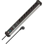 Brennenstuhl Premium-Protect-Line Steckdosenleiste 8-Fach mit Überspannungsschutz 60.000 A (Mehrfachsteckdose mit Schalter und 3m Kabel, Made in Germany) Silber/schwarz