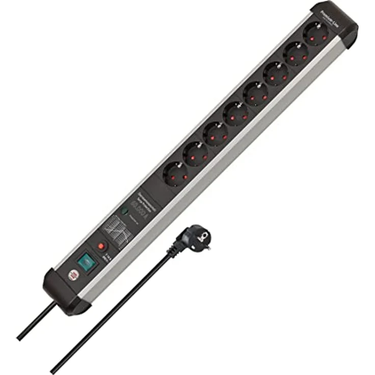 Brennenstuhl Premium-Protect-Line Steckdosenleiste 8-Fach mit Überspannungsschutz 60.000 A (Mehrfachsteckdose mit Schalter und 3m Kabel, Made in Germany) Silber/schwarz – Bild 1