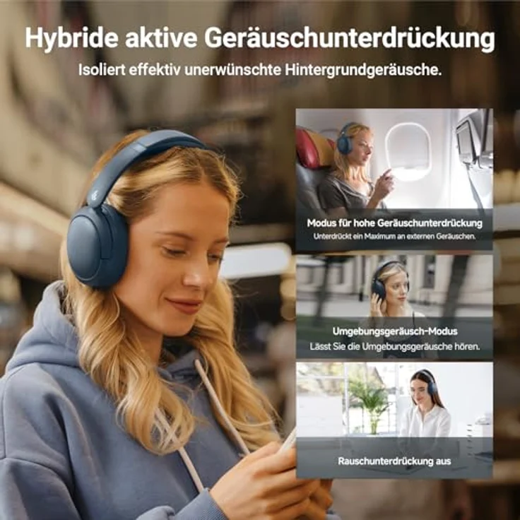 Edifier V80 Hybrid Kopfhörer mit aktiver Geräuschunterdrückung, Over-Ear-Bluetooth, 45 Std. Spielzeit, Hi-Res Audio - Marineblau – Bild 2