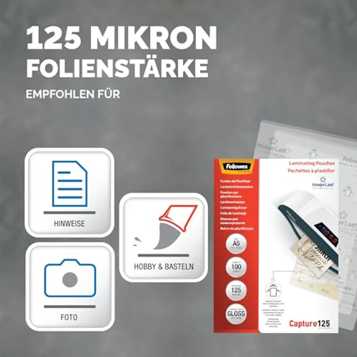 Fellowes Capture125 ImageLast Laminierfolien glänzend, A5, 125 micron, 100 St. – Bild 3