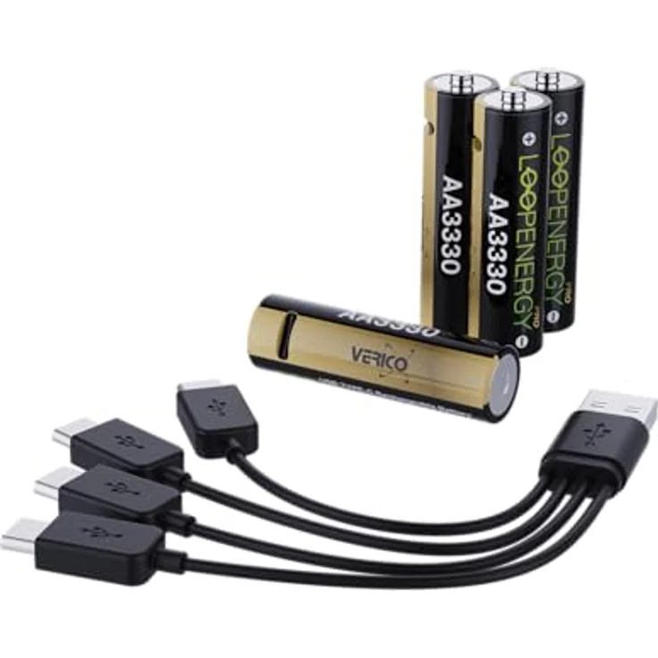 VERICO LoopEnergy Pro AA 3330 Wiederaufladbare USB-C Batterie 4er Pack, Schnellladung in 2 Stunden, Li-Ion Akku, 1,5V 3330mWh (2220mAh), inkl. USB-C Kabel - VERICO – Bild 2