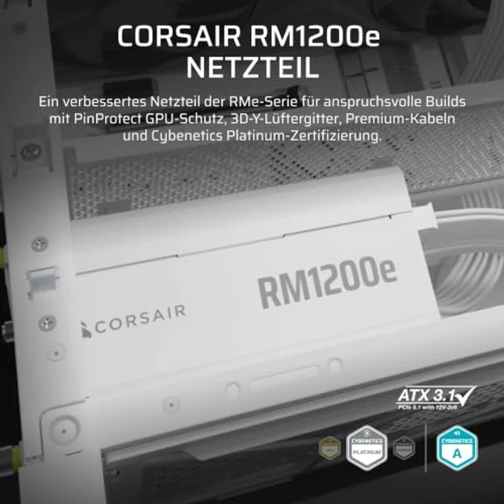 CORSAIR RMe Series PinProtect RM1200e White, 1200 Watt ATX 12V Netzteil, Cybenetics Platinum, modulare Kabel – Bild 2