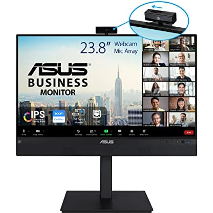 ASUS Business BE24ECSNK 24 Zoll Full HD Monitor mit Ergonomie, Webcam und Mikrofon - IPS Panel, 1920x1080, RJ45, DP Daisy Chain, HDMI, 80W USB-C - Schwarz – Bild 1