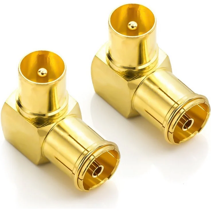 deleyCON 90° IEC Winkeladapter Set, 2 Stück, vergoldete Koaxstecker für SAT-Kabel, bidirektional