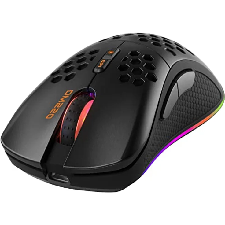 Deltaco Gaming DM220 (Kabellos, Kabelgebunden), Maus, Schwarz - Leicht & Kabellos, RGB-Beleuchtung, bis zu 60 Stunden Spielzeit