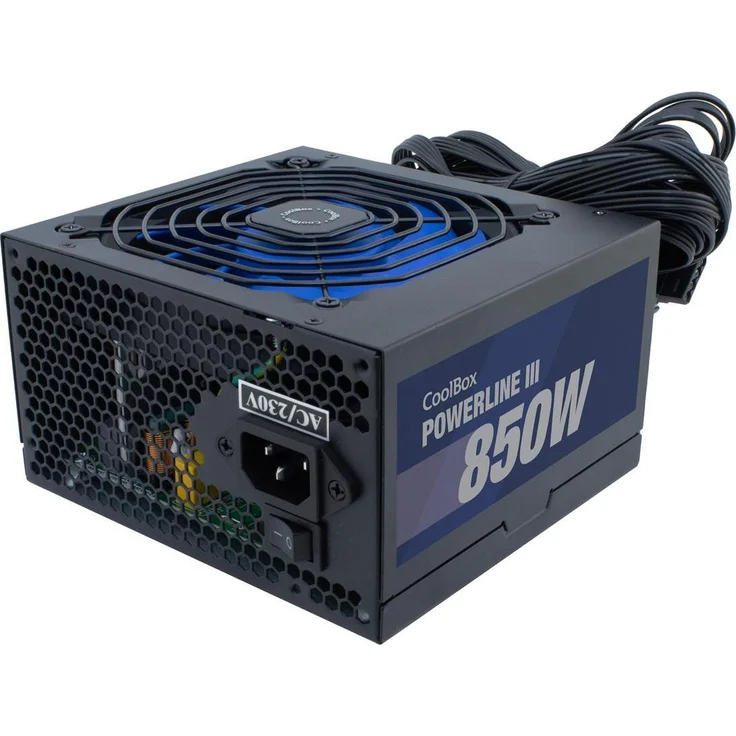 CoolBox Powerline III 850, PC Netzteil mit 850 W, aktiver Kühlung und 60.000 Stunden MTBF, Schwarz