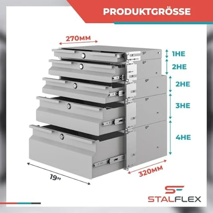 STALFLEX Server Netzwerkschrank 19 Zoll Schublade 3U 320mm - Hochbelastbarer Stahl - Effizientes Kabelmanagement - Karbonstahl - Serverschrank, kompatibel mit Rack Schränken und Rack Schienen – Bild 2