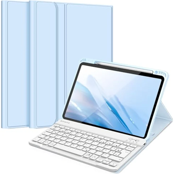 Fintie Tastatur Hülle für iPad Air 11 Zoll M2, iPad Air 6/5/4 (2024/2022/2020) 10,9 Zoll, Himmelblaue Schutzhülle mit Stifthalter und magnetisch abnehmbarer Keyboard – Bild 1
