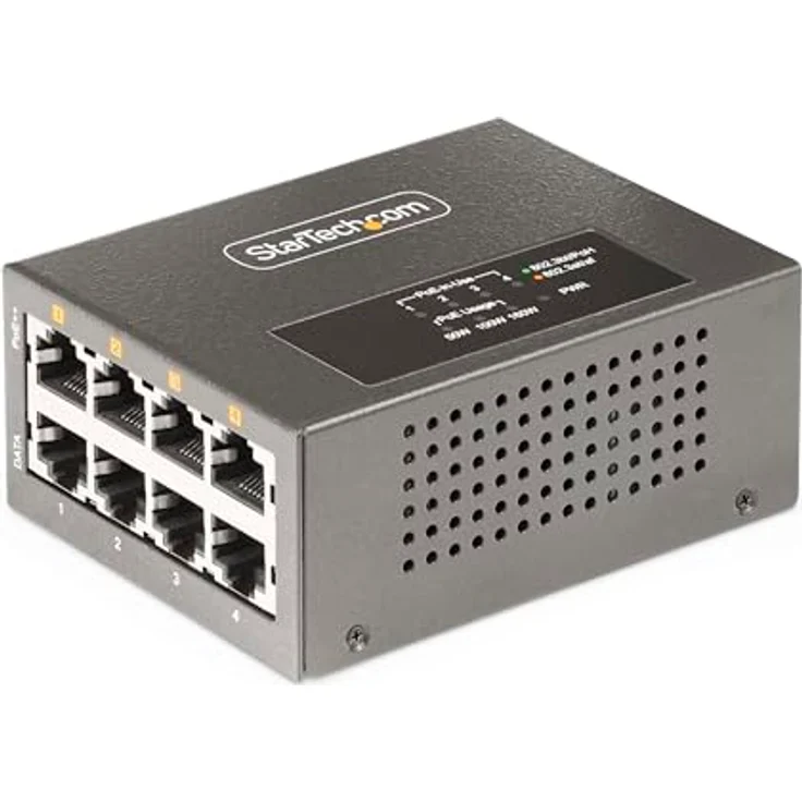 StarTech.com 4-Port Multi-Gigabit PoE++ Injector, 5/2.5G Ethernet (NBASE-T), PoE/PoE+/PoE++ (802.3af/802.3at/802.3bt), 160W Injektor, Wand-/DIN-Schienen Montage, PoE Adapter (AS445C-POE-INJECTOR) – Bild 1