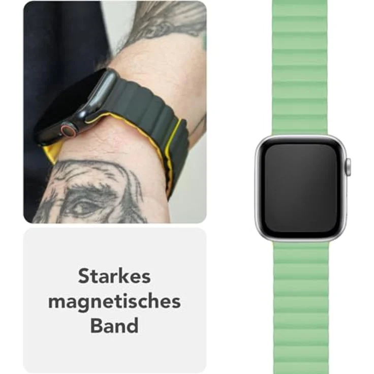 NALIA Core Magnet Armband für Apple Watch SE & iWatch Series 10-1, 38/40/41/42mm, Atmungsaktives Silikon Loop, Sportarmband mit Rillen Design, Farbe: Zitronenwald – Bild 3