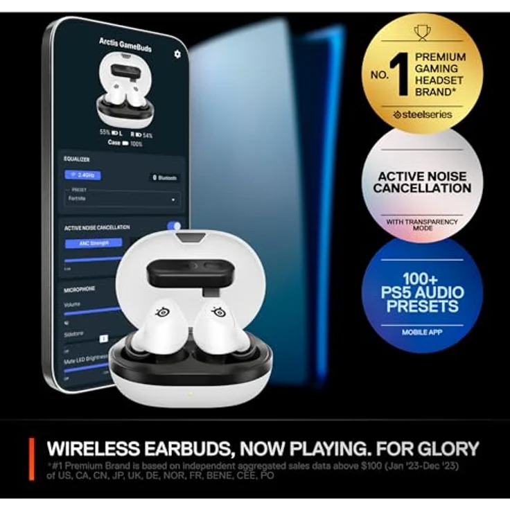 SteelSeries Arctis GameBuds Kabelloses Bluetooth Headset mit Geräuschunterdrückung für PS5 - Schwarz – Bild 9