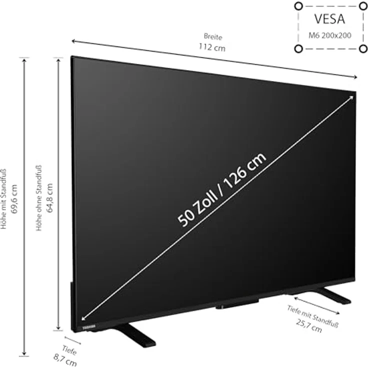 Toshiba 50QV2363DAW 50 Zoll QLED Fernseher/VIDAA Smart TV (4K UHD, HDR Dolby Vision, Triple-Tuner, Bluetooth, Dolby Audio) [2024] – Bild 2