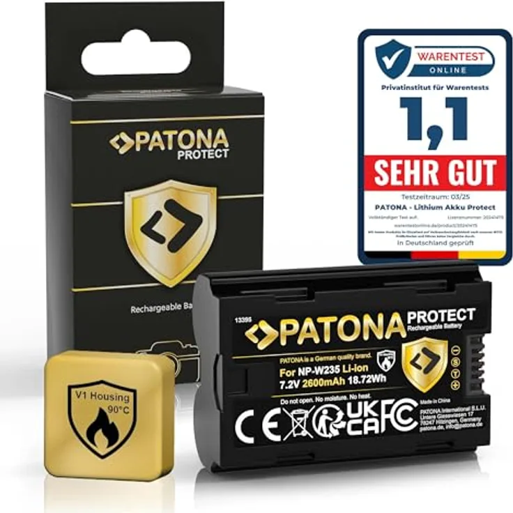 PATONA Protect NP-W235 Akku 2600mAh, Hochleistungs-Ersatzakku für Fuji Fujifilm GFX-50S II, X-H2, X-T5, hitzebeständig, maximale Sicherheit und Kompatibilität