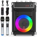 JYX Karaoke-Maschine 69-Black, tragbares PA-System mit kabellosem Lautsprecher, Bass-/Höhenregelung, TWS-Unterstützung, AUX-Eingang, FM-Radio und Aufnahmefunktion