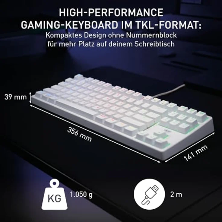 CHERRY XTRFY K4V2 TKL, Kabelgebundene Gaming-Tastatur, RGB-Beleuchtung, Mechanische MX2A RED Switches, Weiß – Bild 2