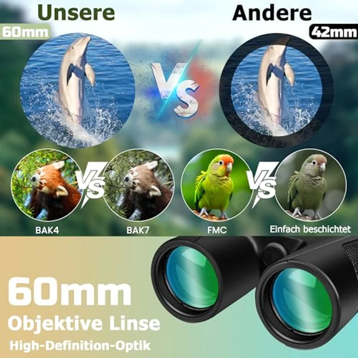 UBieok 25X60 Fernglas für Erwachsene, FMC-Linse mit 25-facher Vergrößerung, wasserdicht und beschlagfrei, Schwarz – Bild 4