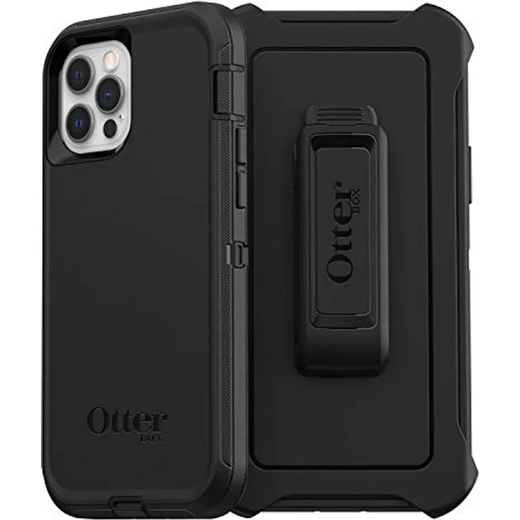 OtterBox Defender Hülle für iPhone 12 / iPhone 12 Pro, stoßfest, sturzsicher, ultra-robust, schützende Hülle, 4x getestet nach Militärstandard, Schwarz, Keine Einzelhandelsverpackung
