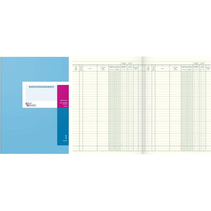 König & Ebhardt Formularblock Ebhardt 8610641, Waren- und Rechnungseingangsbuch A4, 40 Blatt, hellblau/magenta, drahtgeheftet