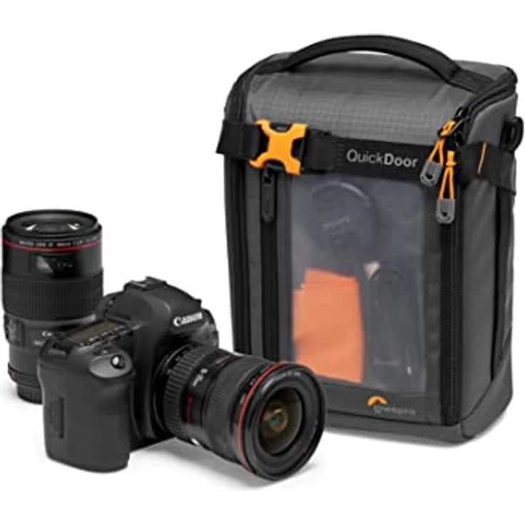 Lowepro GearUp Creator Box Large II, Tasche für Spiegellose und DSLR-Kameras, Kameratasche mit QuickDoor-Zugang, Hergestellt aus Recyclingmaterial, Orange Gepolsterte Innenfächer, Grau – Bild 4