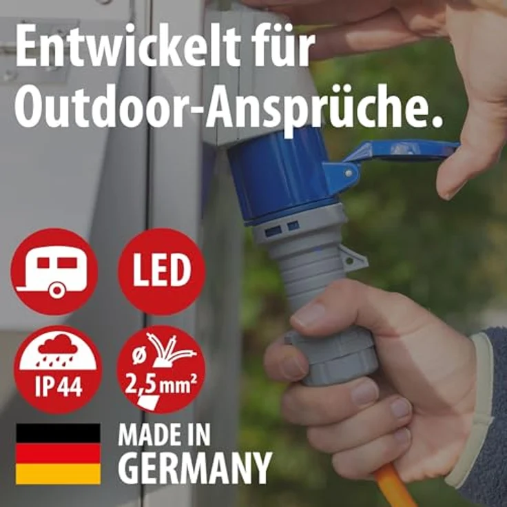 Brennenstuhl CEE 230V Camping-Verlängerungskabel 5m mit LED Spannungsanzeige, IP44, orange, H07RN-F 3G2,5, für ständigen Einsatz im Außenbereich – Bild 2