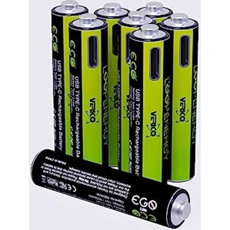 VERICO LoopEnergy AA 2550 Wiederaufladbare USB-C Batterie AA 1,5V 2550mWh (1700mAh) Li-Ion, Schnellladung via USB-C Anschluss in ca. 2 Stunden, 8er Pack AA, 1 Kabel USB - A auf 4 x USB-C – Bild 3