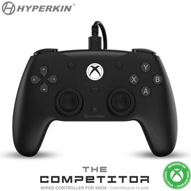 Hyperkin Competitor Wired Controller für Xbox Series X|S, Xbox One, PC – Offiziell lizenziert, Hall-Effekt-Joysticks, Impuls-Trigger, symmetrisches Layout, präzises Steuerkreuz, Rückseitentasten, schwarz – Bild 1