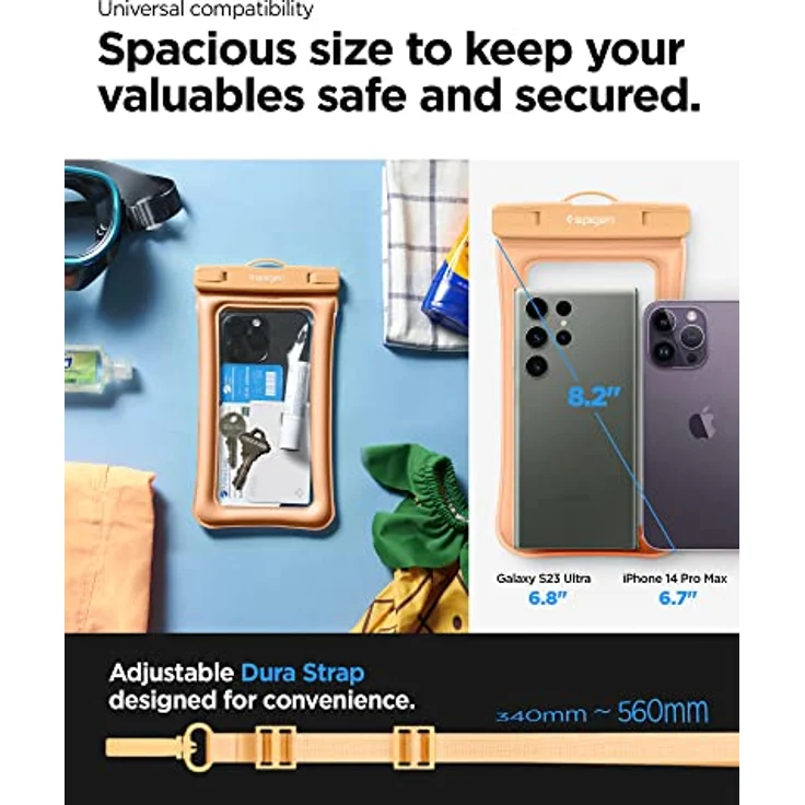 Spigen Aqua Shield wasserdichte Handyhülle Schwimmend [2 Stück] IPX8 Wasserfeste Handytasche Unterwasser Hülle Kompatibel mit iPhone, Galaxy, Xiaomi, Google Smartphones -Apricot – Bild 2