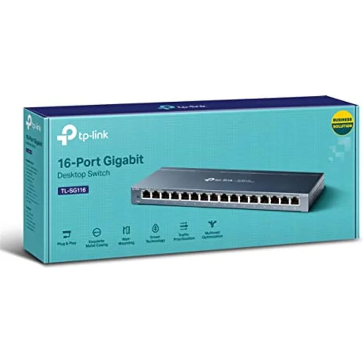 TP-Link TL-SG116 16-Ports Gigabit Netzwerk Switch (32 Gbit-S Switching-Kapazität, geschirmte RJ-45 Ports, Metallgehäuse, IGMP-snooping, Unmanaged, Plug-und-Play, lüfterlos) blau metallic – Bild 5