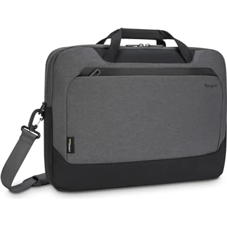 Targus Cypress EcoSmart® Notebook Tasche, für 14 Zoll Laptops, grau, aus 13 recycelten Plastikflaschen gefertigt, mit Tragriemen und Trolley-Gurt