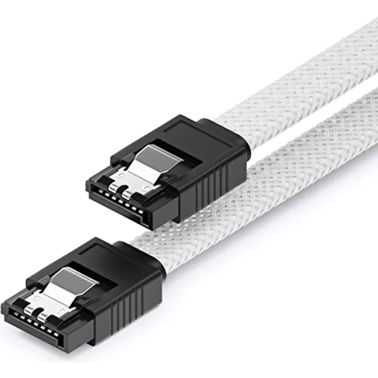 deleyCON 60cm SATA 3 Kabel Nylon, 6 Gbit/s Datenkabel mit 2 S-ATA L-Stecker Gerade, Weiß