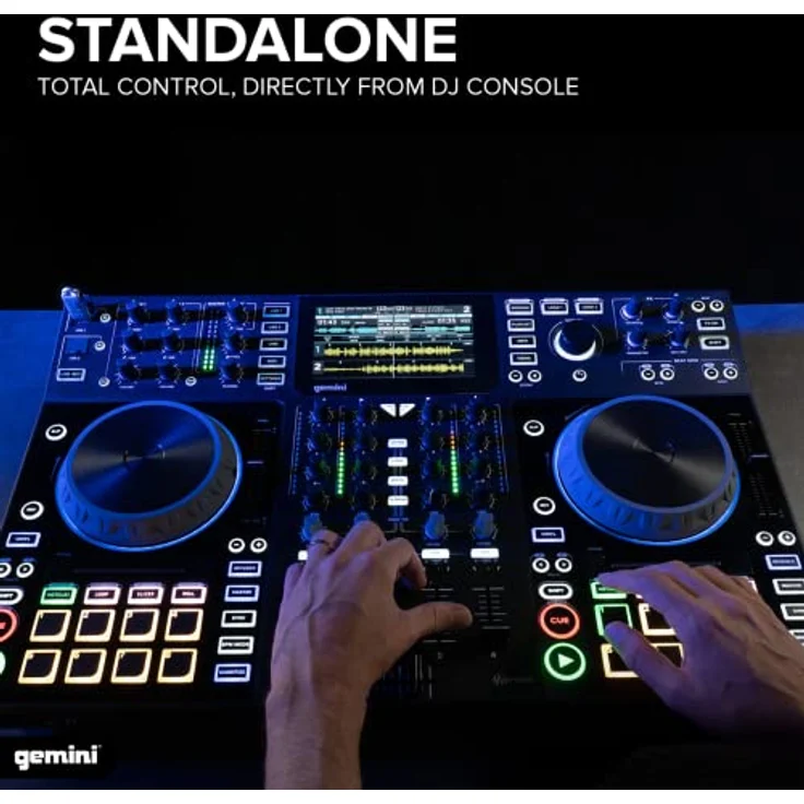 Gemini Sound SDJ-4000 Standalone / MIDI Controller DJ Equipment Console-Tabelle mit 2 Decks, 4-Kanal-Audiomischer, berührungskapazitive Jog-Räder und 7 "Zoll HD-Bildschirm, Black – Bild 2