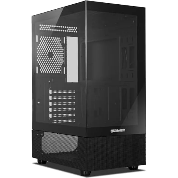 NOX XTREME PRODUCTS Hummer Vision Black, Semitower ATX/M-ATX Gehäuse mit gehärtetem Glas, Platz für 5 Lüfter, USB 3.0, kompatibel mit Grafikkarten bis 300mm, Schwarz
