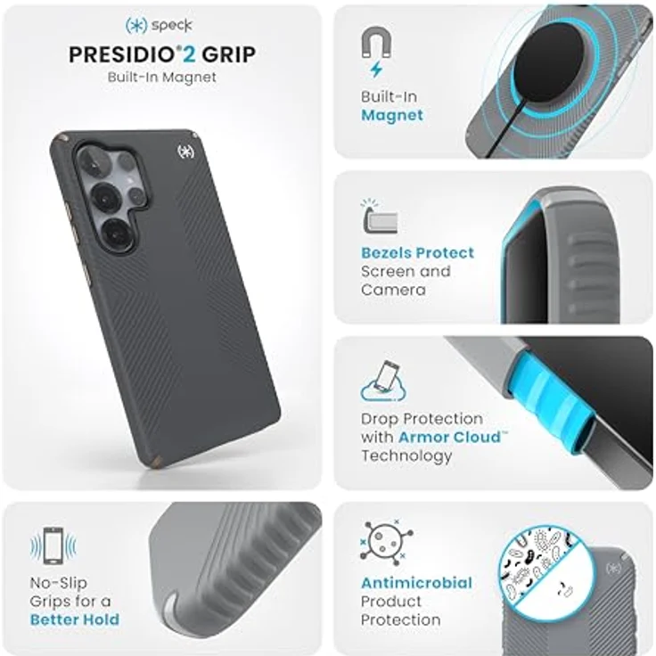 Speck Samsung Galaxy S25 Ultra Hülle – Magnet-Hülle mit 3,5 m Fallschutz, rutschfesten Griffen, erhöhtem Display- und Kamera-Schutz, Presidio 2 Grip – Magsafe kompatibel (1 Stück) – Bild 2