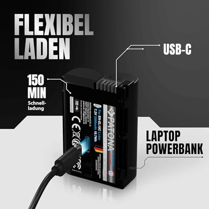 PATONA EN-EL15C Platinum Akku für Nikon, 2600mAh, USB-C, kompatibel mit Z6, Z6 II, Z7, D850, D7500, D500 und mehr – Bild 3
