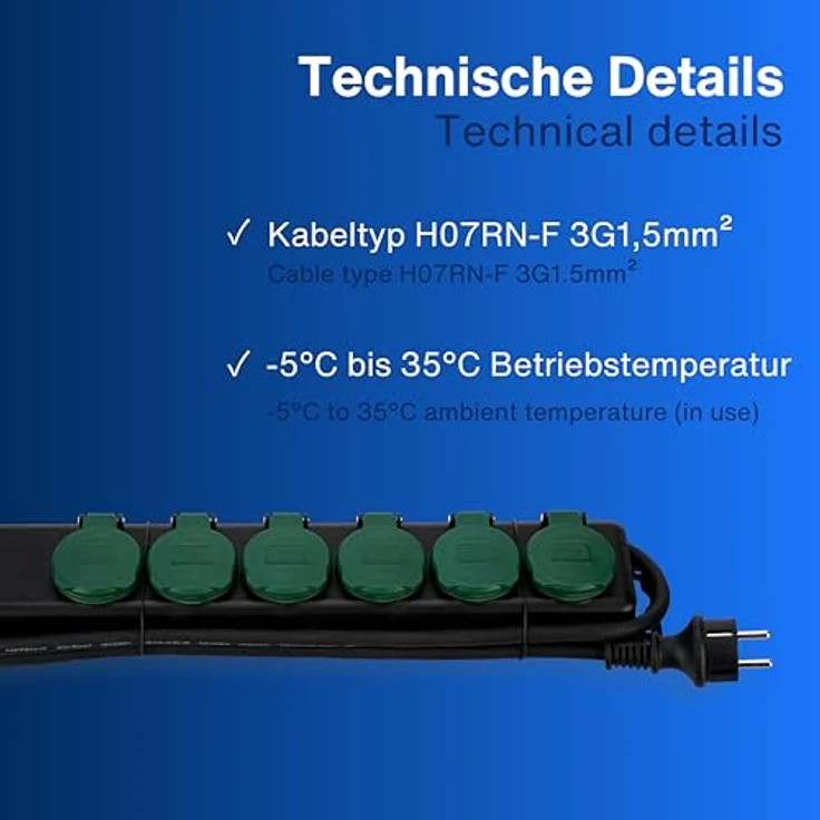 REV Ritter 0512469555 Steckdosenleiste 6-fach IP44 mit Kinderschutz 1.4 m, schwarz-Grün – Bild 5
