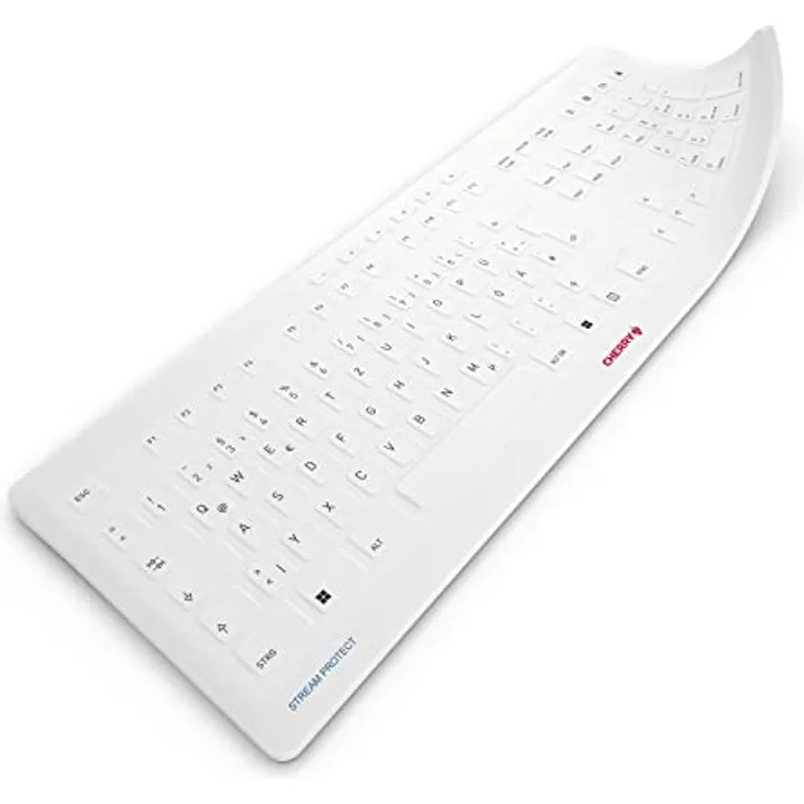 CHERRY Stream Protect Membrane, hygienischer Silikon-Tastaturschutz, desinfizierbare Membran für alle CHERRY Stream Tastaturen, Deutsches Layout (QWERTZ), weiß-grau