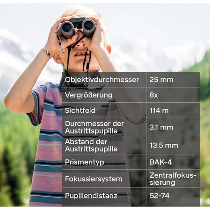 Silva Scenic 8, kleines Fernglas für Erwachsene und Kinder, 8x Vergrößerung, 25-mm-Objektiv, wasserfest, faltbar, mit Etui und Nackentrageband – Bild 3