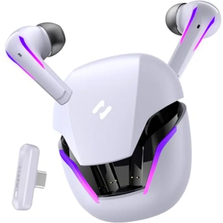 Havit TW970, TWS Wireless In-Ear Kopfhörer mit Bluetooth 5.3, 6 Stunden Wiedergabezeit, ergonomisches Design, RGB-Beleuchtung, weiß